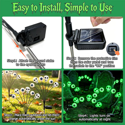 4-Pack Solar Halloween Scary Eyeball Lights – Green LED Outdoor Spooky Yard & Garden Decorations