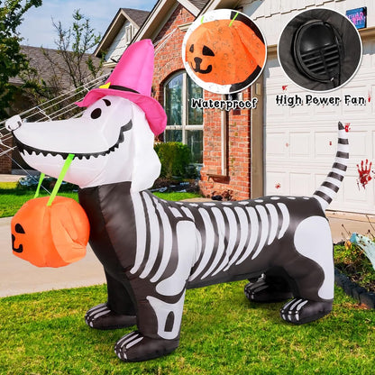 5.5 Ft Halloween Inflatable Skeleton Puppy – LED Light-Up Pumpkin Blow-Up Decoration for Indoor & Outdoor Yard, Garden & Party Décor