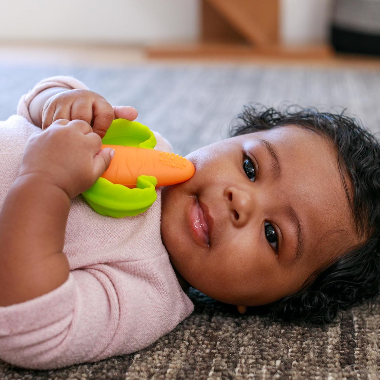 Lil’ Nibbles Textured Silicone Teether, BPA-Free Baby Teething Toy, Soft, Easy to Hold, Sensory Stimulation for Infants, Carrot