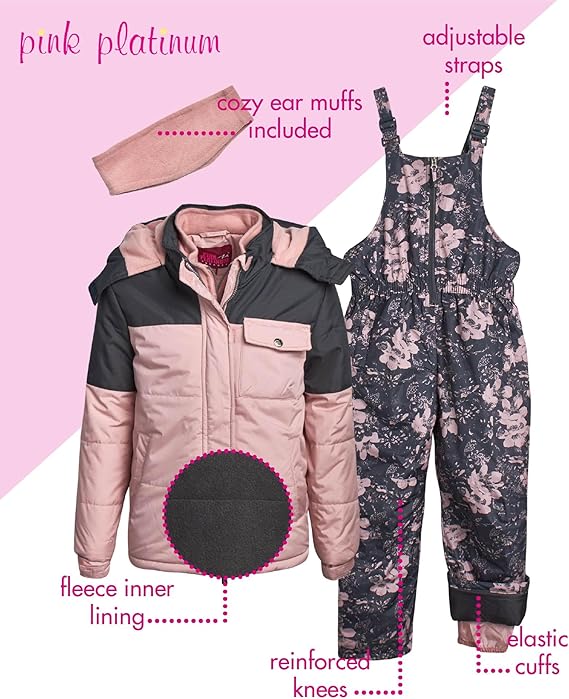 Girls’ Snowsuit – 2-Piece Waterproof Winter Jacket & Ski Pants (Ages 5-6)