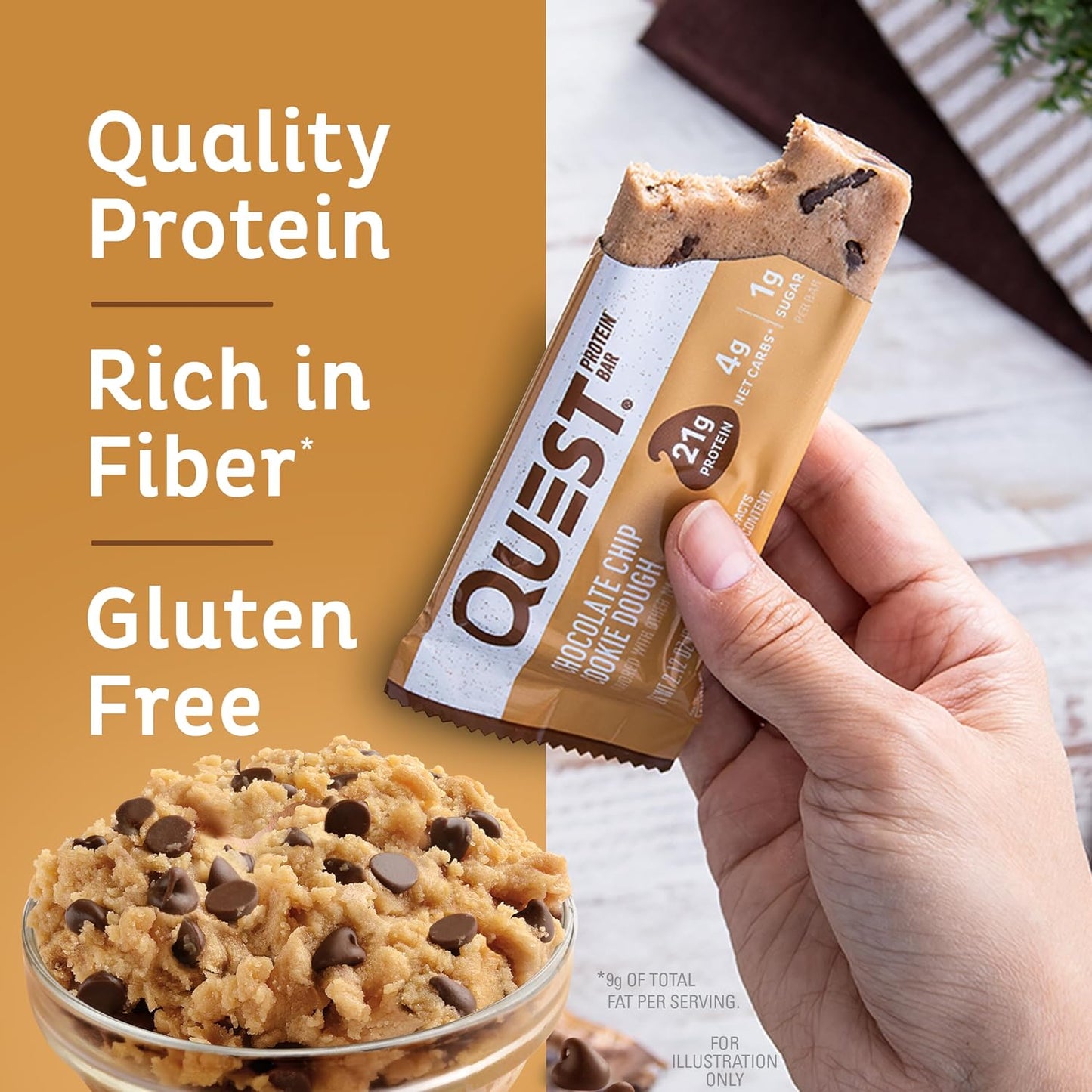 12-Count Quest Nutrition Chocolate Chip Dough Cookie Bars – 20g Protein, 1g Sugar, Keto Friendly