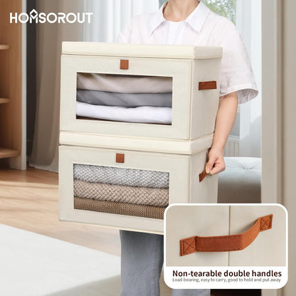 Large Closet Storage Organizer – Fabric Storage Bins with Handles & Window (2-Pack, Beige)