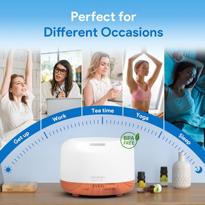 500ml Essential Oil Diffuser – Ultrasonic Aromatherapy Humidifier with Remote, LED Lights & Timer