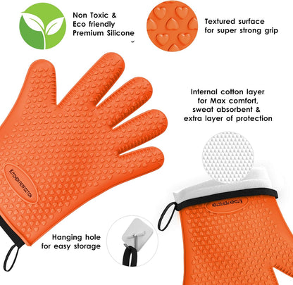 Silicone Smoker Oven Gloves - Extreme Heat Resistant Waterproof Oven Mitts