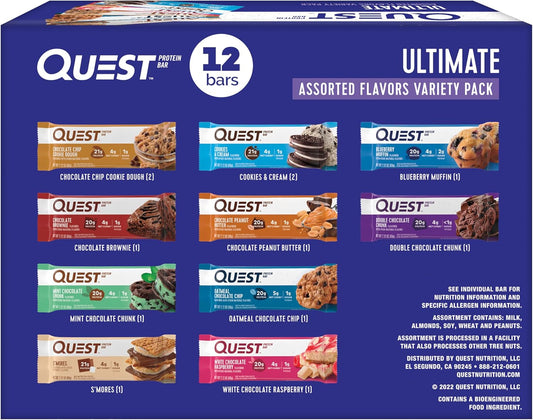 12-Count Quest Nutrition Ultimate Variety Pack Protein Bars – High Protein, Low Carb, Gluten-Free & Keto-Friendly