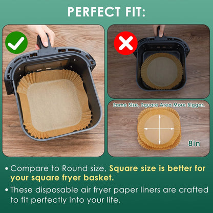 125 Pcs Disposable Air Fryer Paper Liners - Non-Stick, Bleach-Free Parchment for Microwave Use