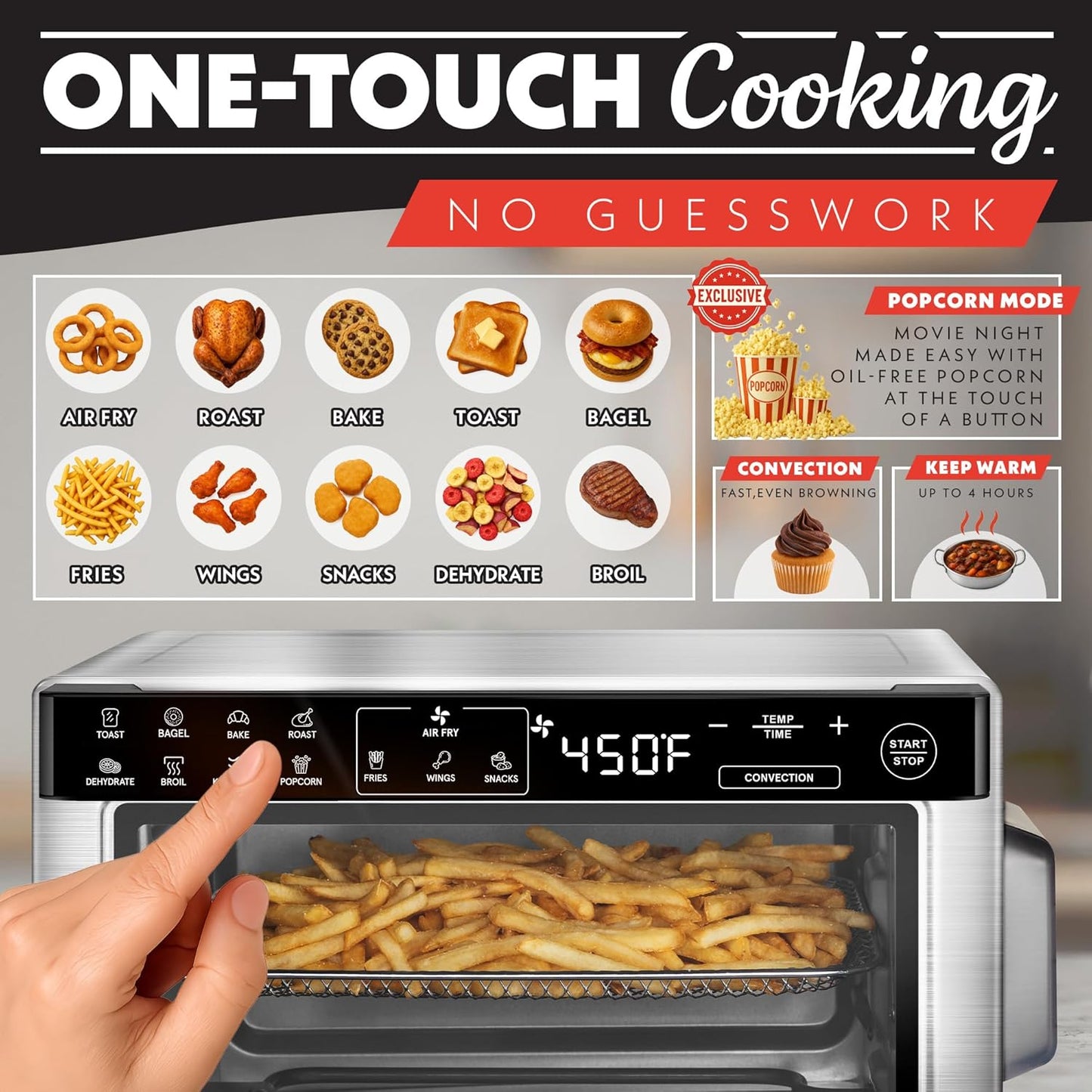 Digital Air Fryer Toaster Oven – 4-Slice Convection with 12 Presets (Stainless Steel)