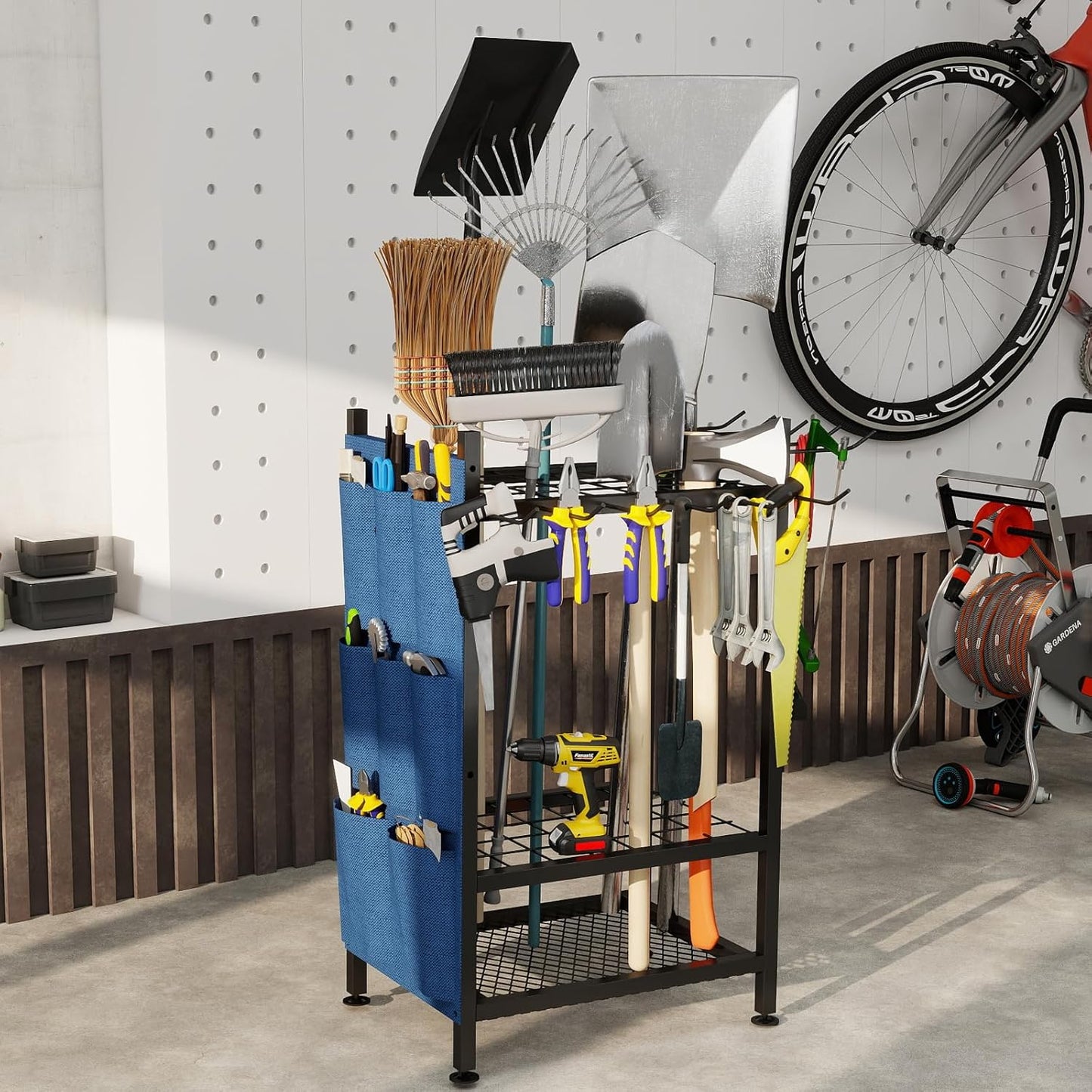 Garden Yard Tool Rack – Metal Garage Storage Organizer for Up to 46 Tools, Rakes, Brooms & Shovels