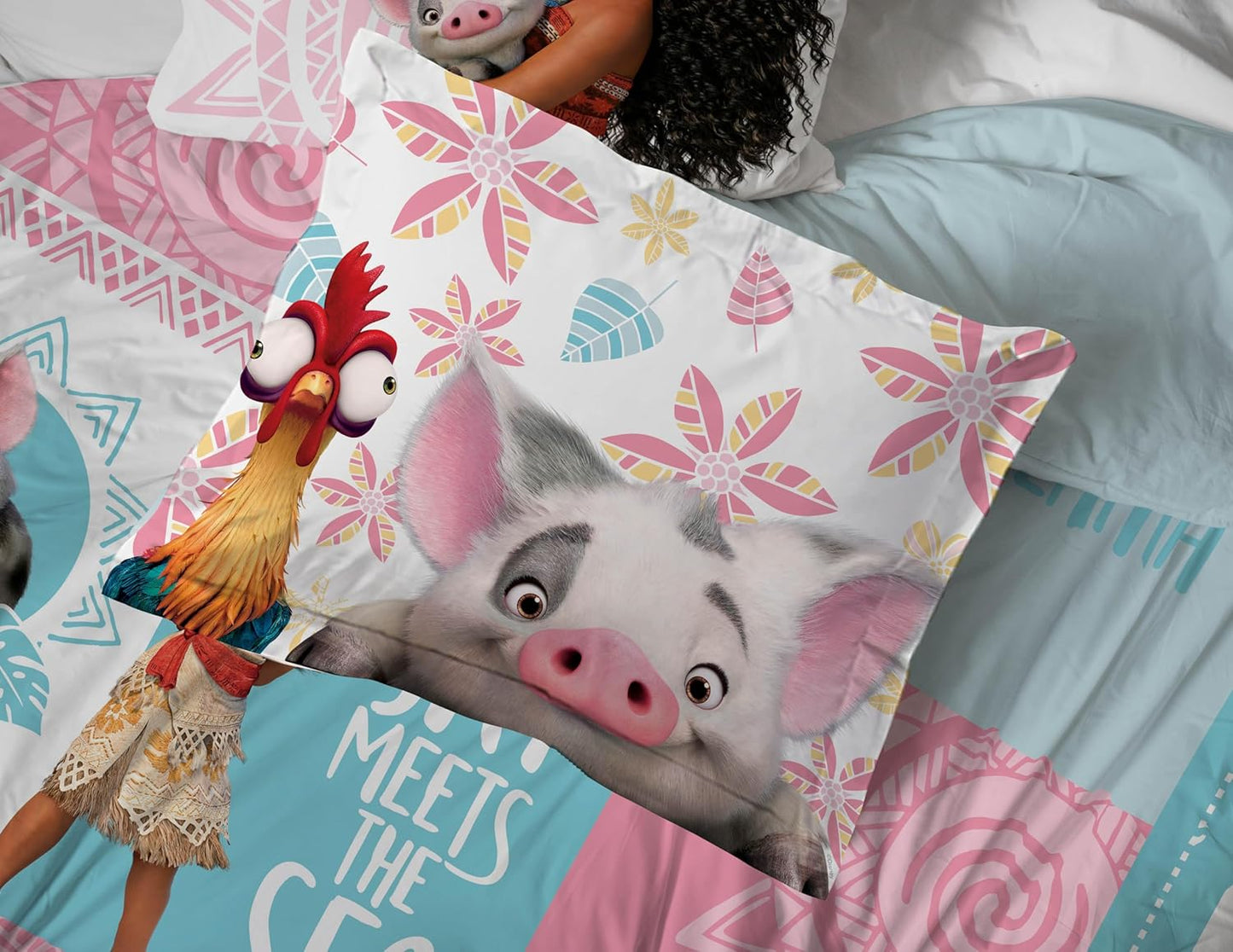 Moana Twin Comforter Set – 5-Piece Bed-in-a-Bag Bedding with Sheets & Pillow Covers Featuring Pua & Hei Hei