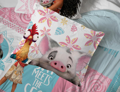 Moana Twin Comforter Set – 5-Piece Bed-in-a-Bag Bedding with Sheets & Pillow Covers Featuring Pua & Hei Hei