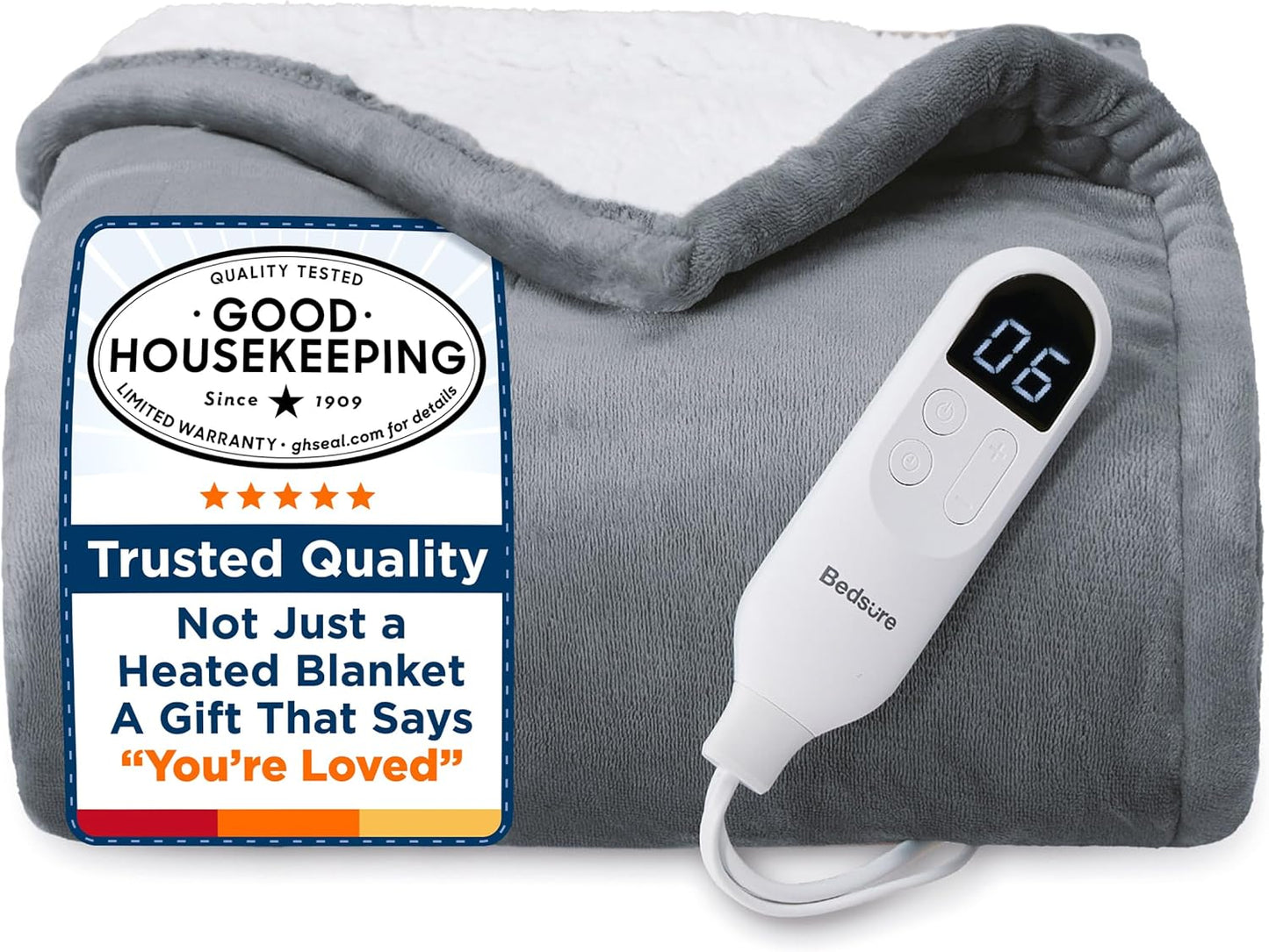 Heated Throw Blanket – Fast-Heating Electric Flannel with Timer & 6 Heat Levels (50" x 60", Grey)