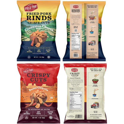 Gluten-Free Pork Rinds Variety Pack – Island BBQ, Cinnamon Churro & Sweet Chipotle, High-Protein, Low-Carb Keto & Paleo Snack, 1 oz Bags (6 Pack)