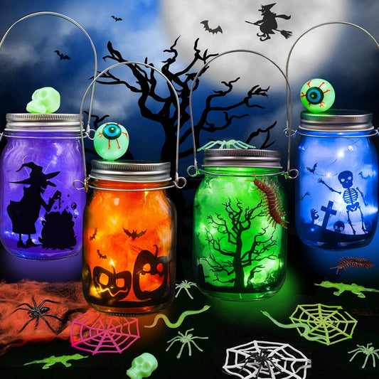4-Piece Halloween Mason Jar Craft Kit for Kids – DIY Glass Jar Decorating Set with Accessories