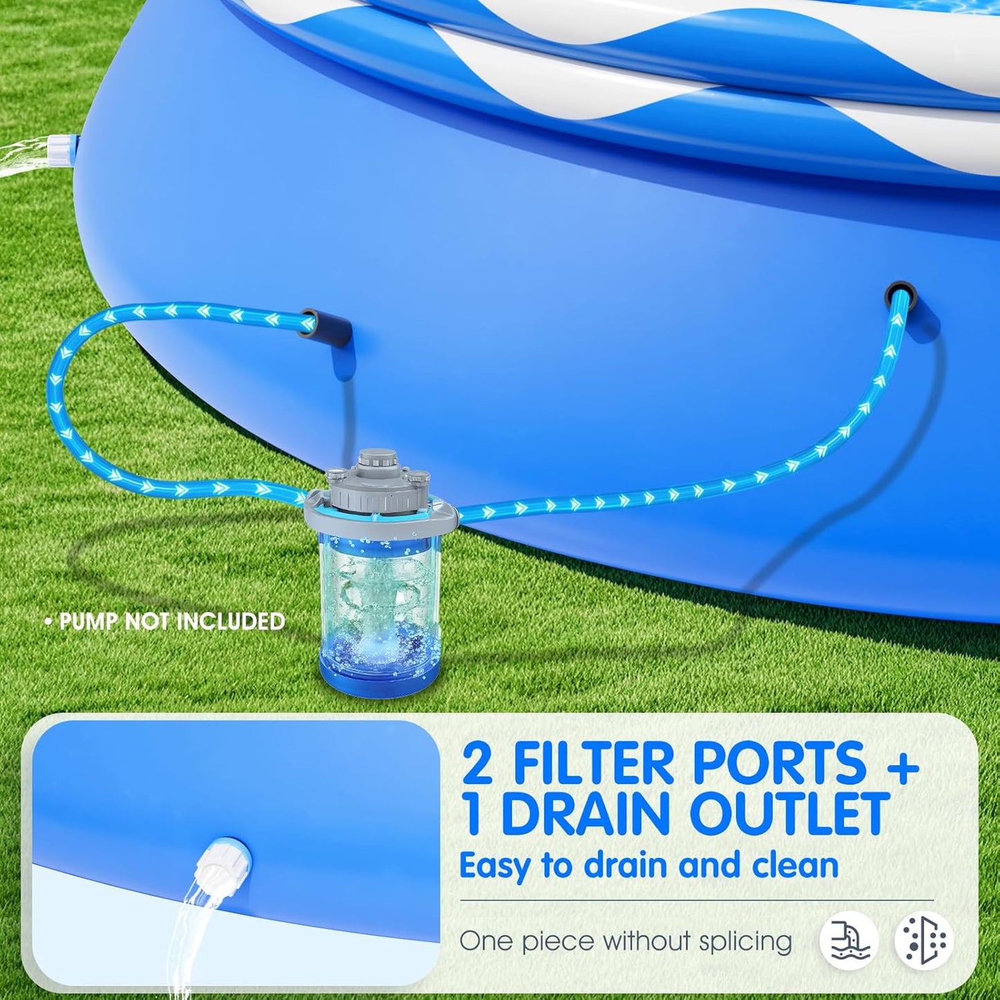 8ft x 30in Easy Set Above Ground Pool – Inflatable Round Swimming Pool with Pool Lights & Quick-Set Top Ring Design