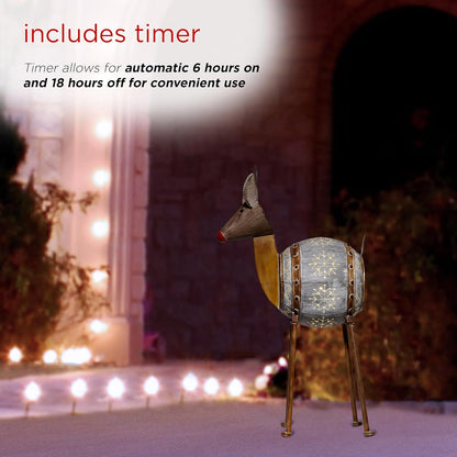 33" Tall Metal Barrel Reindeer with LED Lights