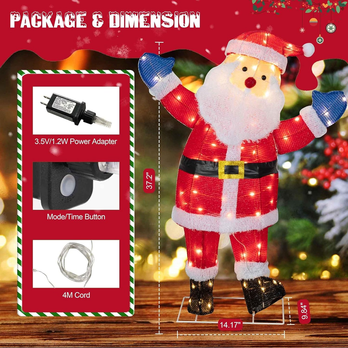 3ft Lighted Christmas Santa Claus - Outdoor Pop-up Holiday Decoration with 80 LED Lights