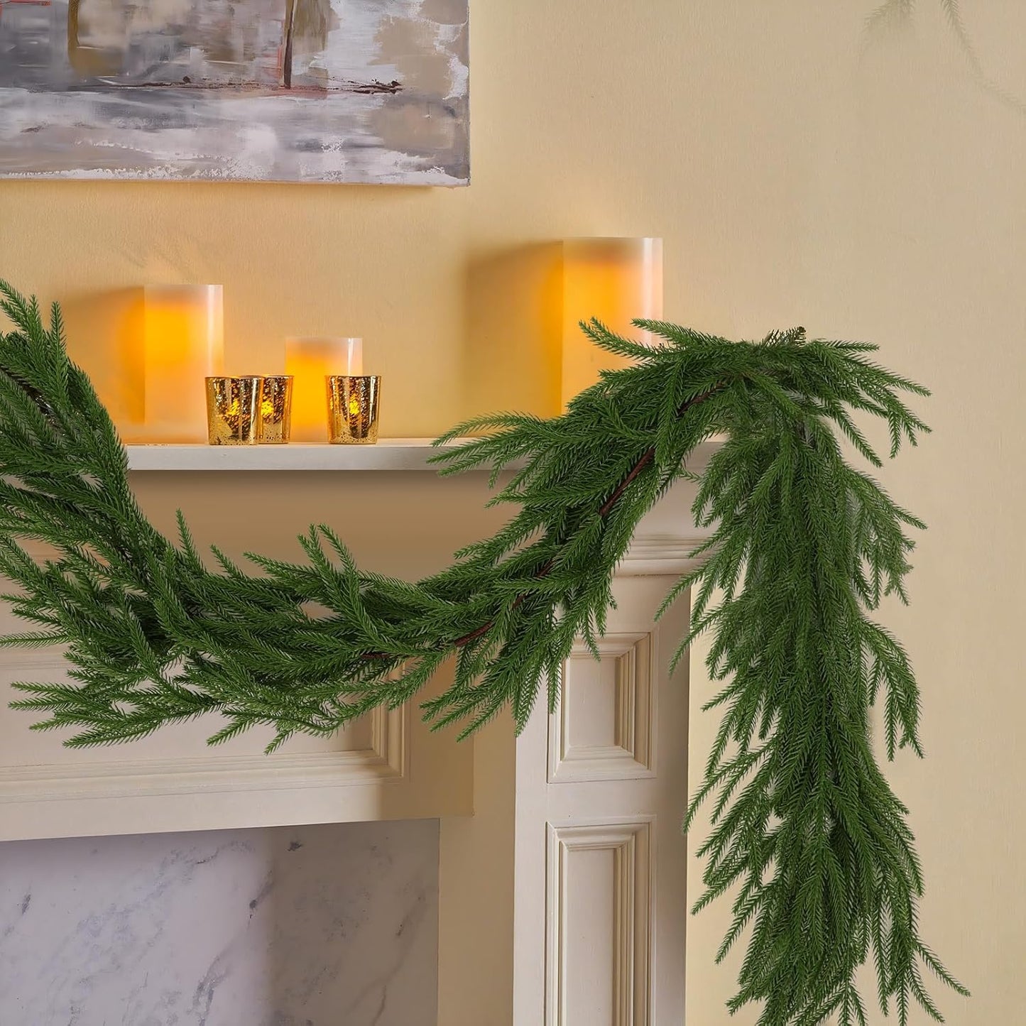 2-Pack 6 ft Artificial Norfolk Pine Garlands – Real Touch Greenery for Indoor/Outdoor Décor