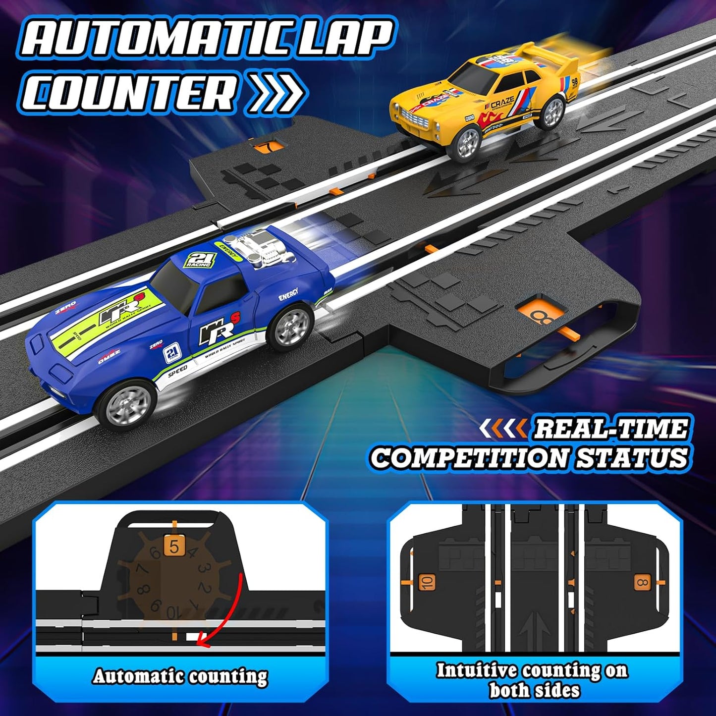 Slot Car Race Track Sets for Boys with 2 High-Speed Slot Cars, Battery or Electric Car Track