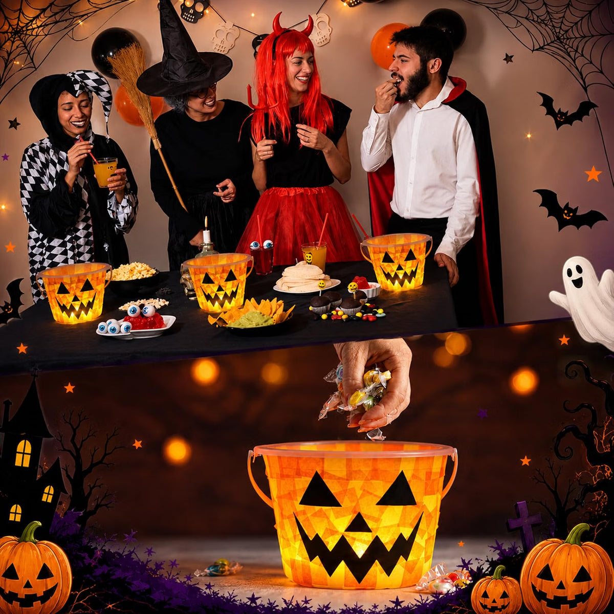 12-Set Halloween Jack-O'-Lantern Candy Basket Craft Kit – DIY Pumpkin Arts & Crafts Activity for Kids