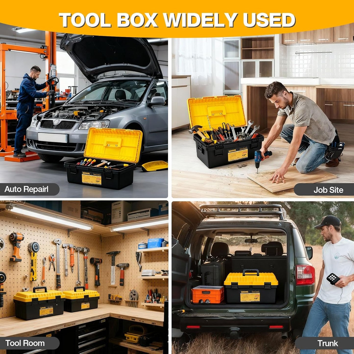 4 Pack Heavy-Duty Plastic Tool Boxes – Portable Lockable Storage Cases with Removable Trays & Dividers
