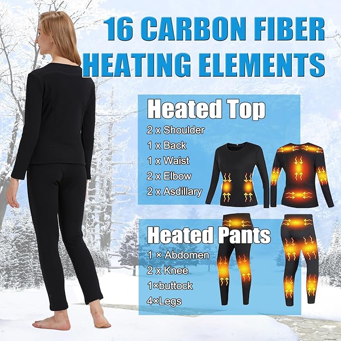 Women’s USB Heated Thermal Underwear Set – Electric Long Johns with Power Bank for Skiing & Outdoor Sports