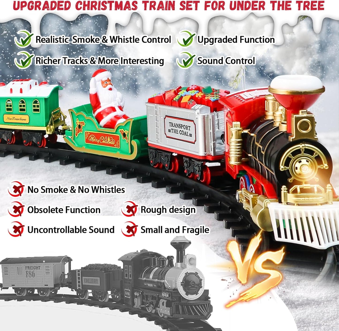 Holiday Train Set for Christmas - Hanging Toys with Smoke, Whistle (On/Off), and Lights for Tree Decoration