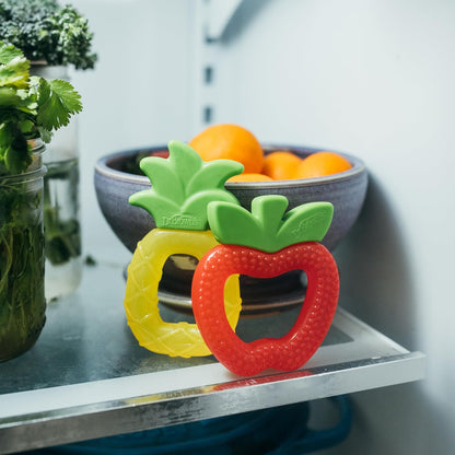 Cooling Baby Teether Toys – BPA-Free Fruit Teethers for Sore Gums (Apple & Pineapple, 2-Pack, 3m+)