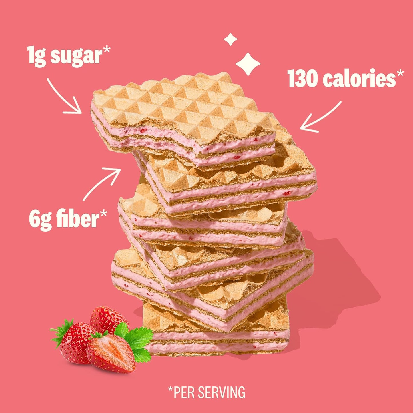 Strawberry Keto Wafer Cookies – Vegan, Non-GMO, Low Sugar (1g), Low-Calorie Snack, 16 Count