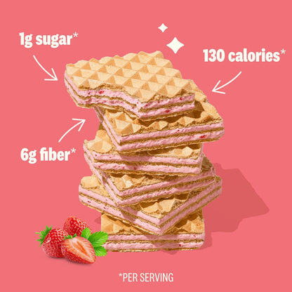 Strawberry Keto Wafer Cookies – Vegan, Non-GMO, Low Sugar (1g), Low-Calorie Snack, 16 Count