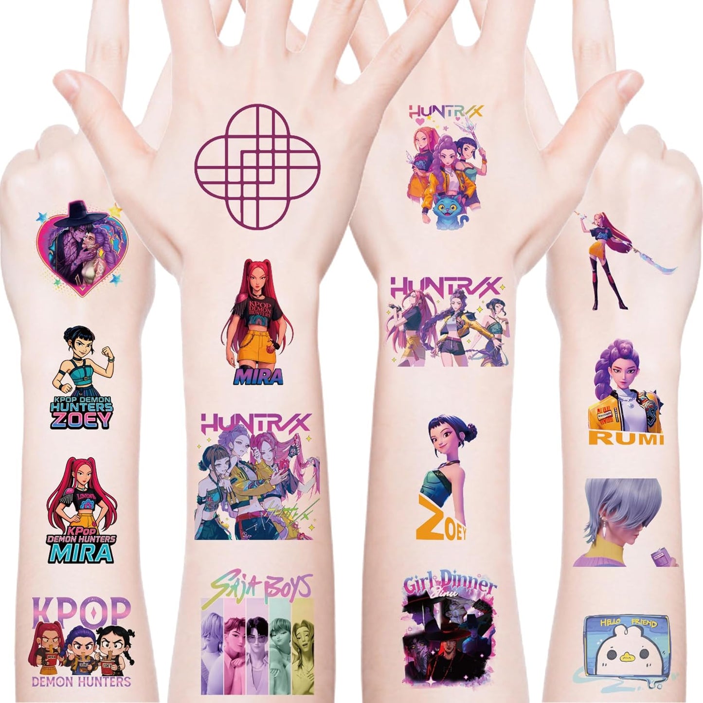 Demon Movie Hunters Temporary Tattoos (20 PCS) – Korean Idol Cartoon Party Tattoos for Teens & Kids