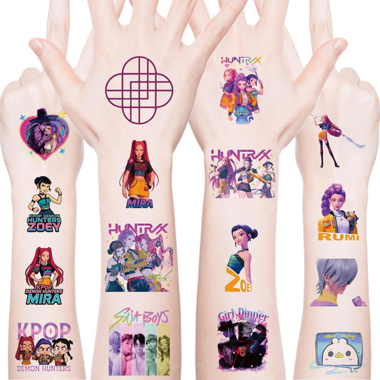 Demon Movie Hunters Temporary Tattoos (20 PCS) – Korean Idol Cartoon Party Tattoos for Teens & Kids
