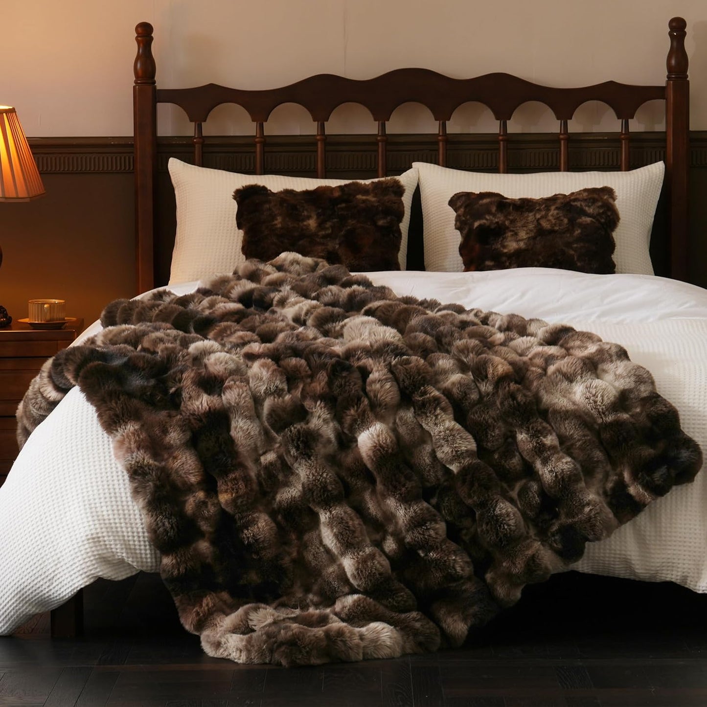 Fluffy Faux Fur Throw Blanket – Luxury Plush Minky Bubble Blanket (Tie-Dye Coffee, 50" x 60")