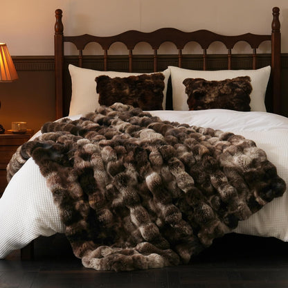 Fluffy Faux Fur Throw Blanket – Luxury Plush Minky Bubble Blanket (Tie-Dye Coffee, 50" x 60")