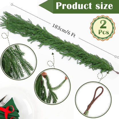 2-Pack 6 ft Artificial Norfolk Pine Garlands – Real Touch Greenery for Indoor/Outdoor Décor