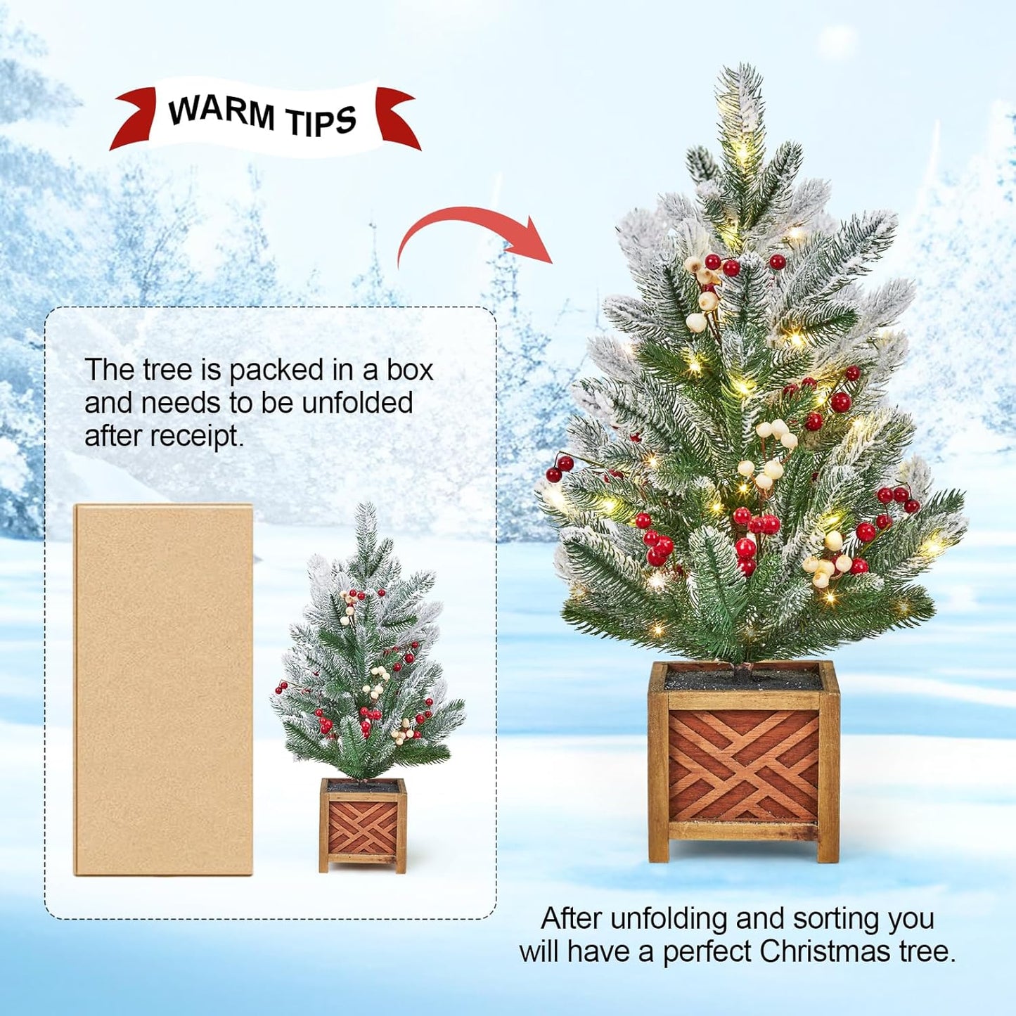 24" Pre-Lit Mini Christmas Tree with Decorations