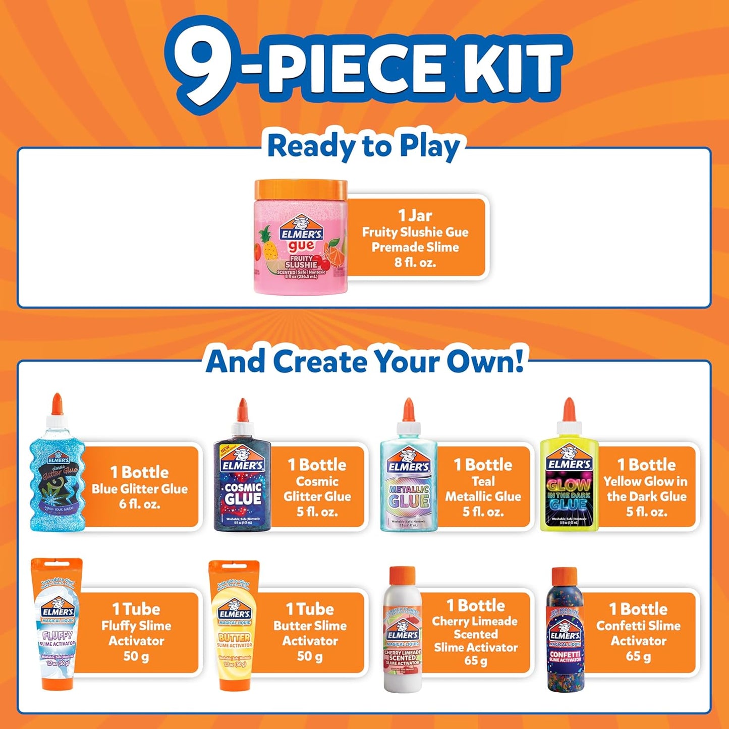 All-Star Slime Kit: 9 Count with Liquid Glue, Slime Activator, and Premade Slime