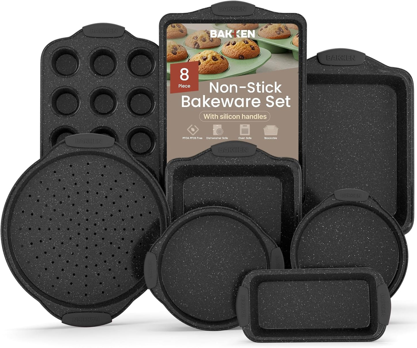 8-Piece Non-Stick Baking Set, Deluxe Non-Stick Black Coating Inside and Outside