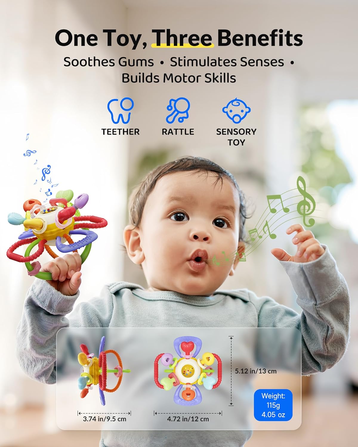 Montessori Sensory Teething Toy – BPA-Free Silicone Rattle Teether for Babies (0–12 Months)