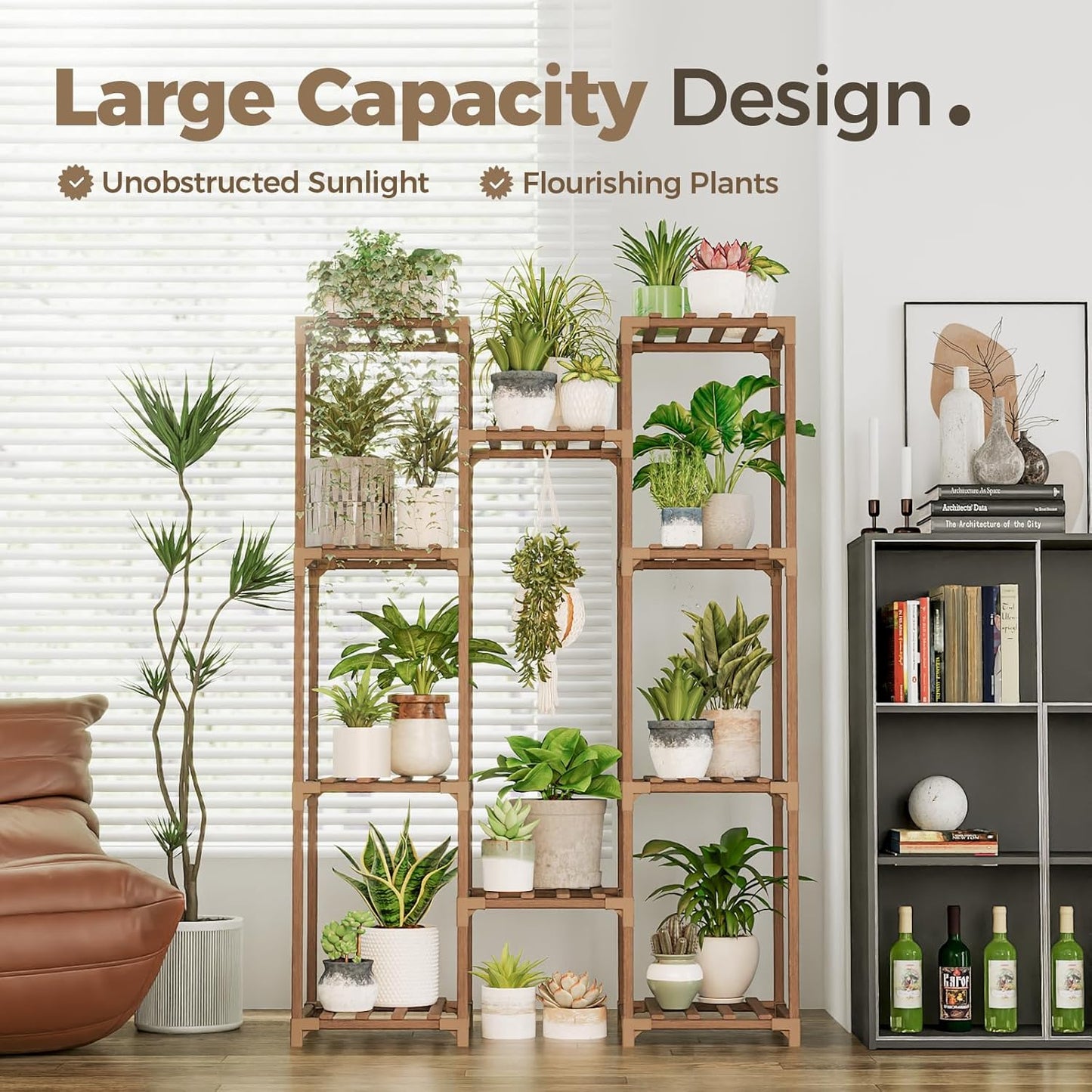 Tall Wooden Plant Stand for Indoor & Outdoor Use – Multi-Tier Flower Shelf for Living Room, Patio, Balcony & Garden (Brown)