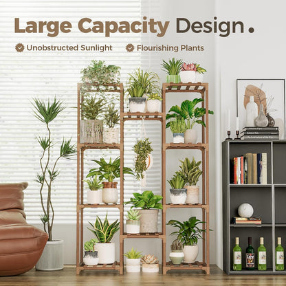 Tall Wooden Plant Stand for Indoor & Outdoor Use – Multi-Tier Flower Shelf for Living Room, Patio, Balcony & Garden (Brown)