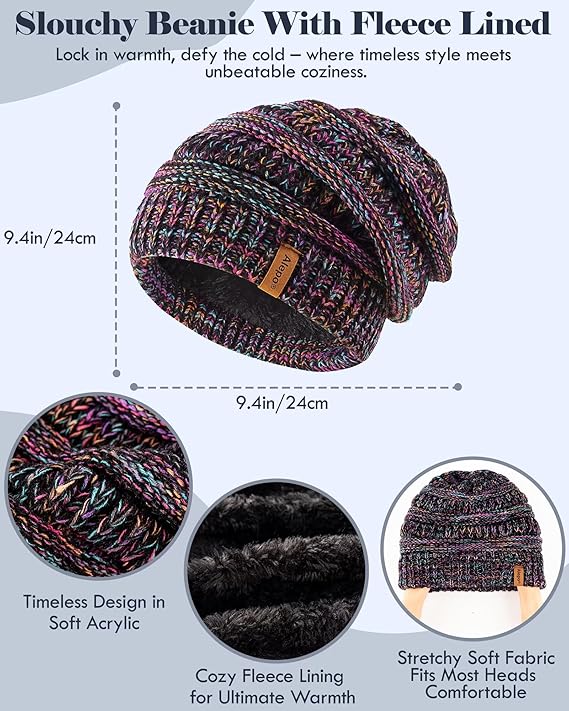 Women’s Winter Beanie, Multicolor Scarf & Touchscreen Gloves Set – Warm 3-in-1 Slouchy Knit