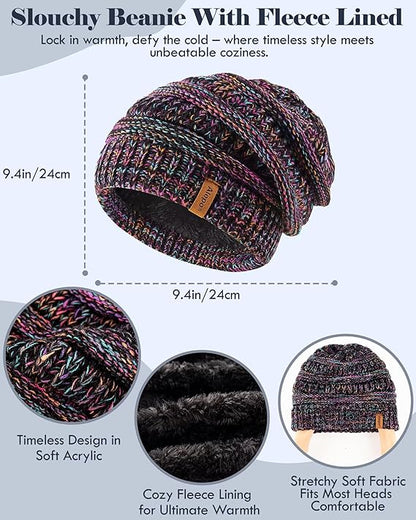 Women’s Winter Beanie, Multicolor Scarf & Touchscreen Gloves Set – Warm 3-in-1 Slouchy Knit