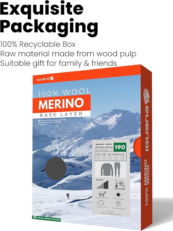 Unisex Kids' Thermal Base Layer Set – 100% Merino Wool Underwear for Girls & Boys