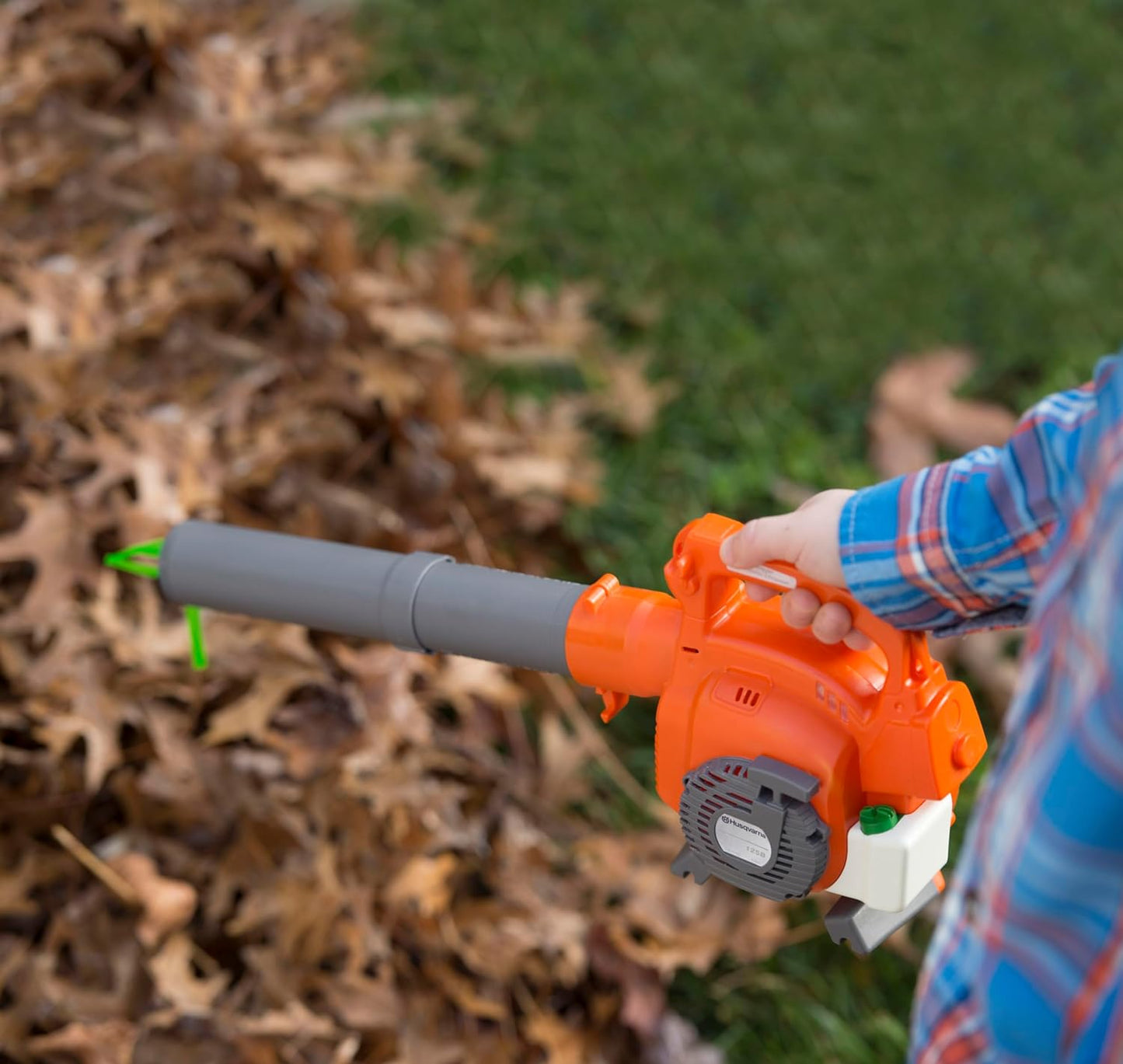 Toy Leaf Blower - Light-Up Engine with Sound & Real Air for Ages 3+ (Orange/Gray)