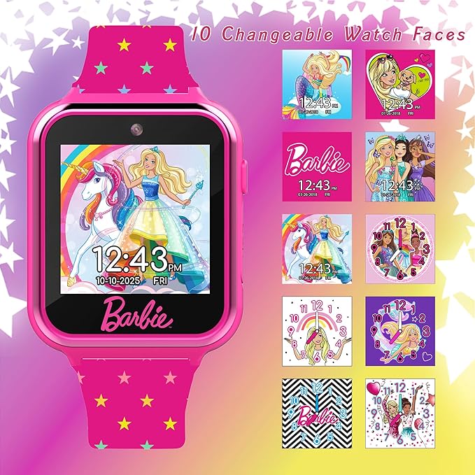 Barbie Kids Smart Watch - Touchscreen, Games, Selfie Camera, Step Tracker, Silicone Strap (Fits 5.5" to 8.5" Wrists)