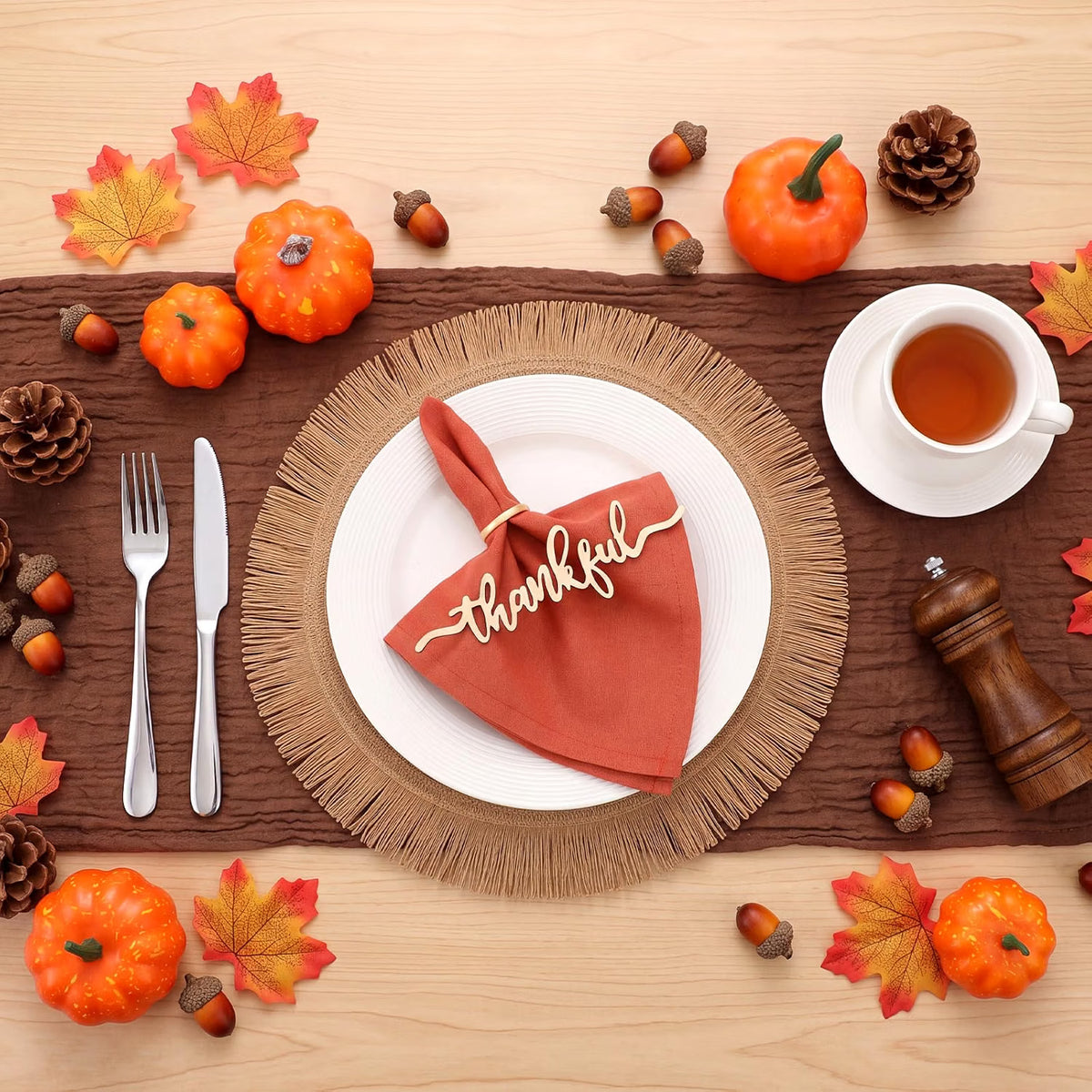 6-Piece Fall Thanksgiving Placemats – Autumn Table Décor Set for 6 People