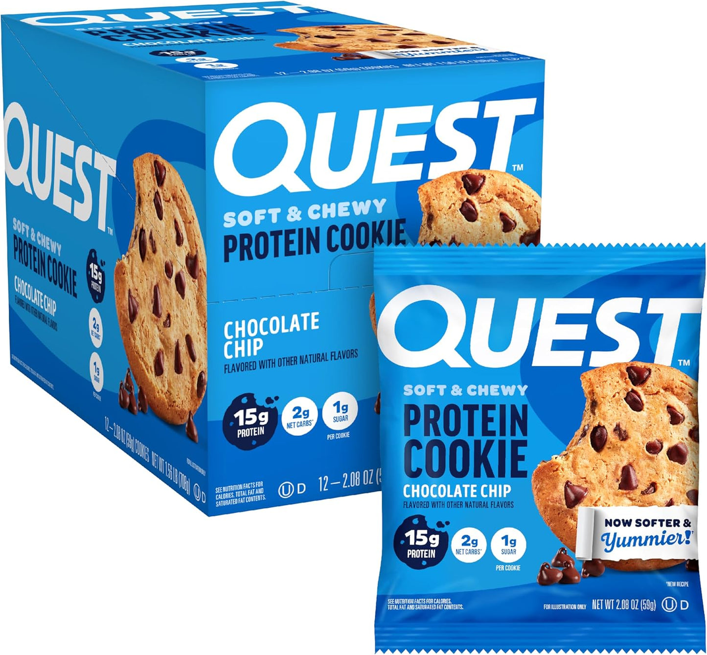 Quest Nutrition Chocolate Chip Protein Cookies – 12 Count | 15g Protein, 1g Sugar, 2g Net Carbs, Keto-Friendly