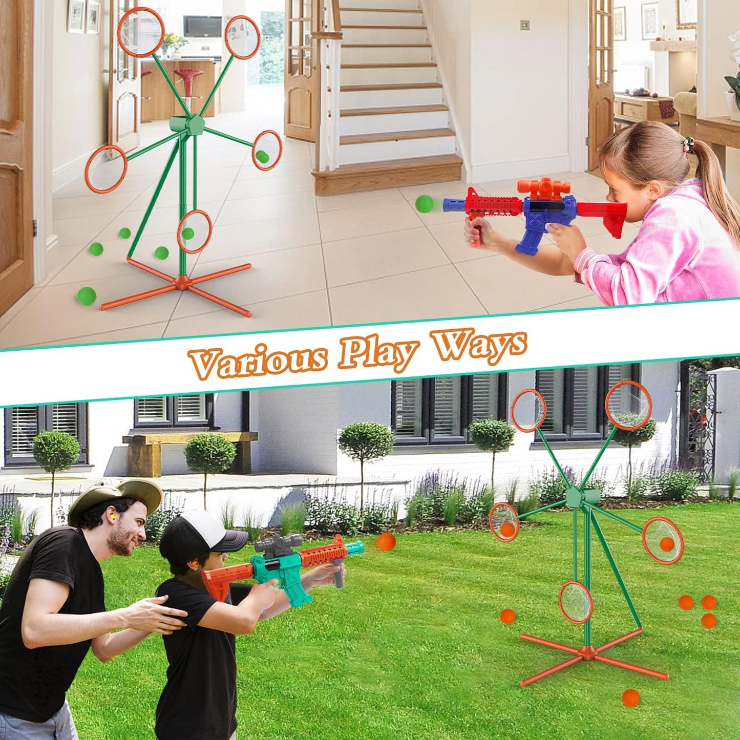 Shooting Games Toy Set – Outdoor Game for Kids Ages 5+ | Includes Moving Target, 2 Popper Air Toy Guns, and 24 Foam Balls – Great Gift for Boys and Girls!
