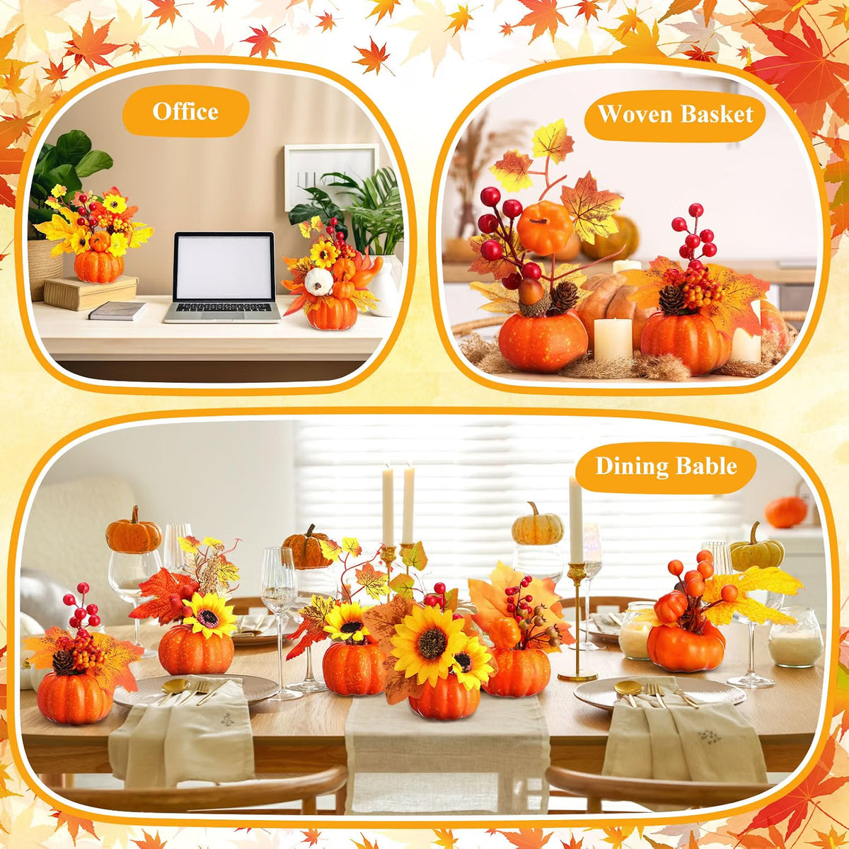 10-Piece Fall Artificial Pumpkin Plant Centerpieces – Autumn Thanksgiving Table Decorations for Home Décor