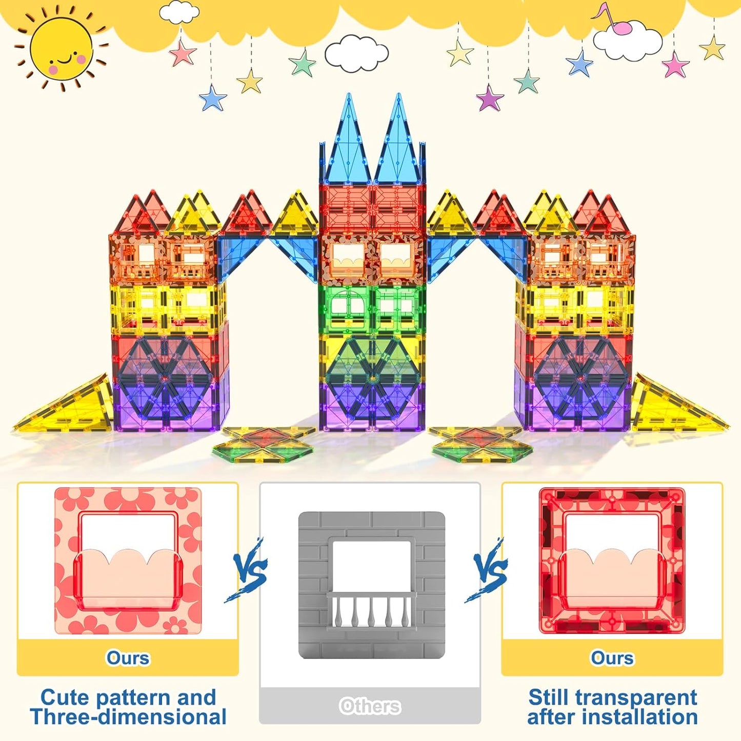 60 PCS STEM Magnetic Building Tiles Sensory Toys for Kids Brain Development